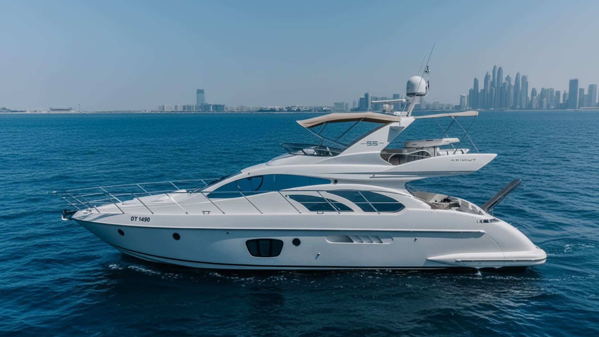Grand Sanctuary 55 ft luxury yacht exterior in Dubai Marina