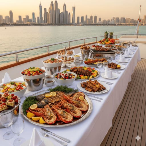 Premium luxury yacht catering and gourmet dining Dubai.