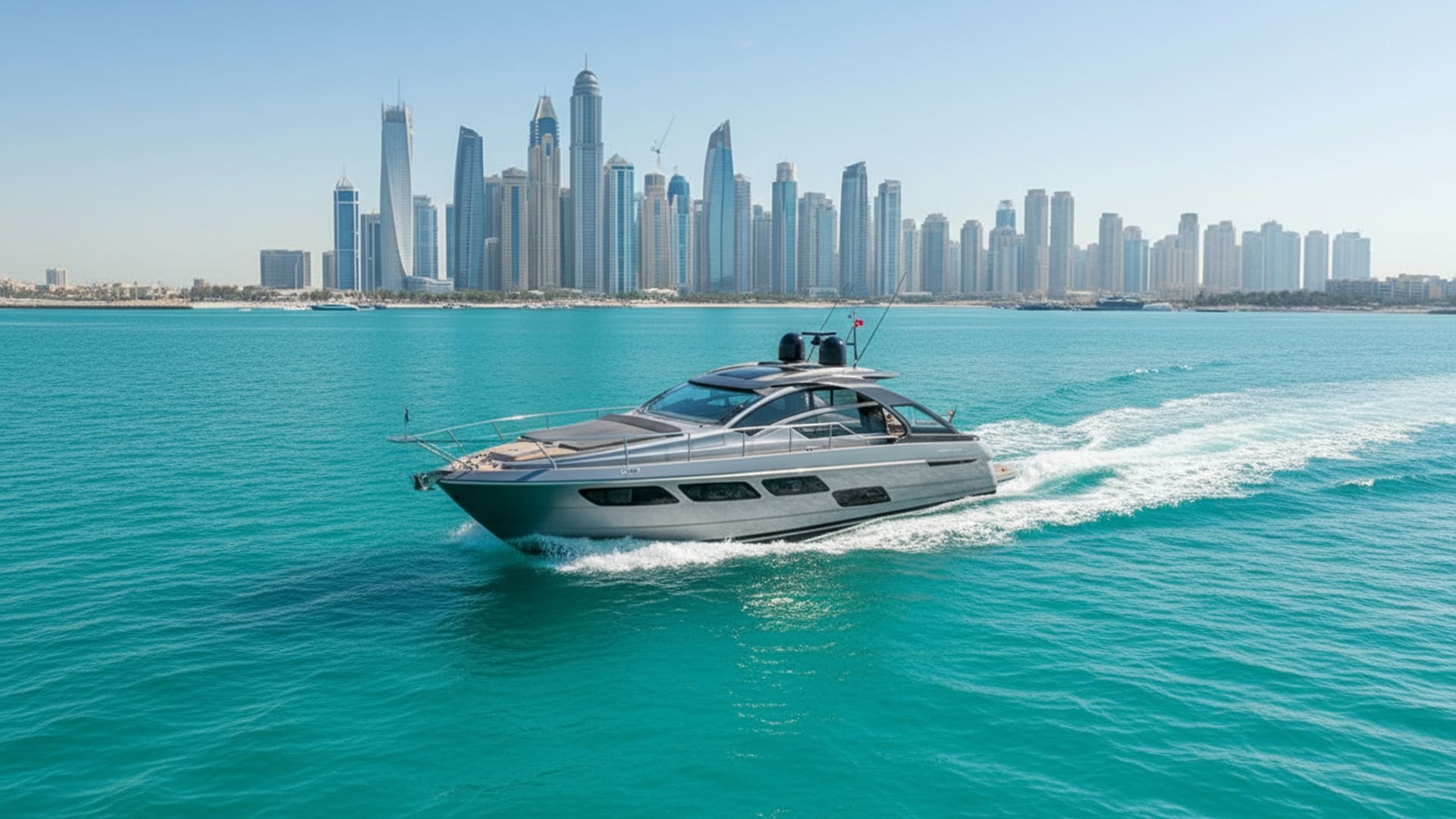 Diamond Fortune 52 ft aerial view Dubai Marina charter