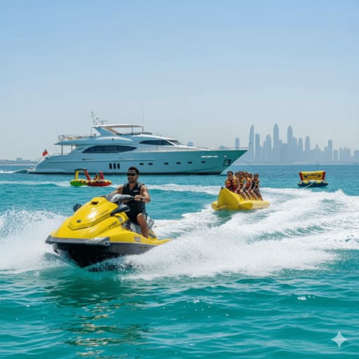 Premium Dubai yacht watersports: jet ski, diving experiences.