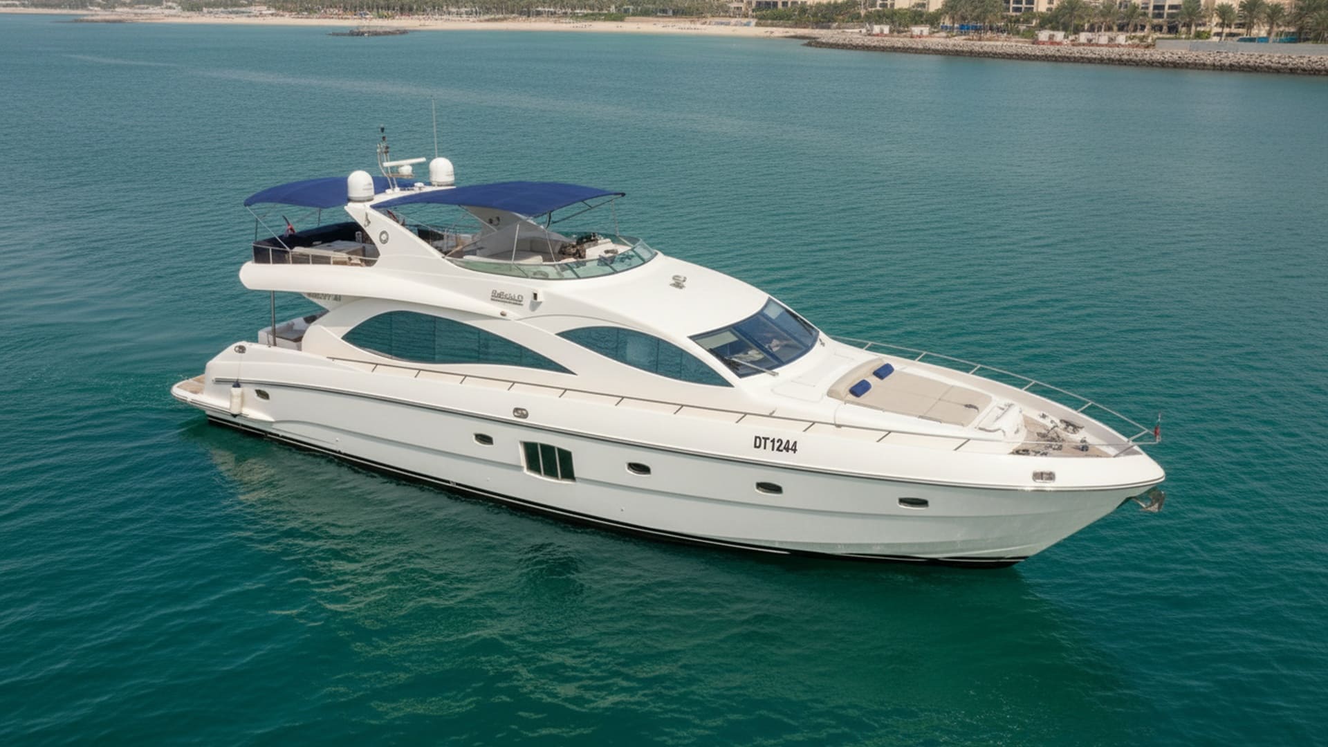 Sapphire Adventurer 88 ft aerial view, Dubai Marina yacht rental