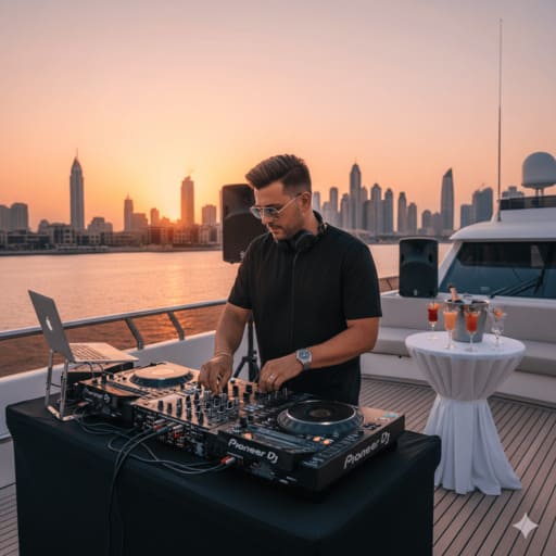 Premium luxury yacht entertainment: music, DJ, activities in Dubai.