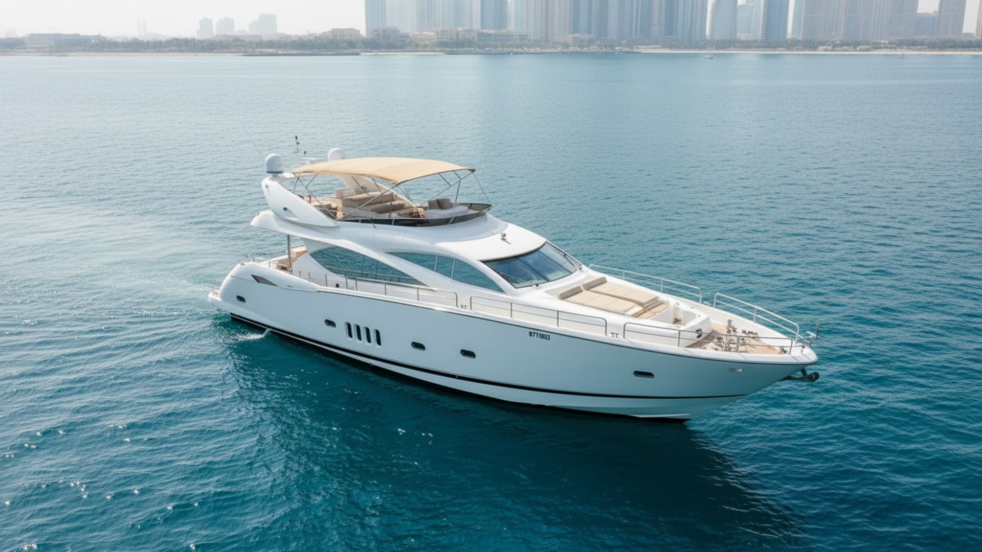 Royal Breeze 82 ft yacht, aerial view over Dubai Marina